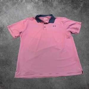 Under Armour Polo Shirt Mens 2XL Pink Striped HeatGear Golf Athletic Performance